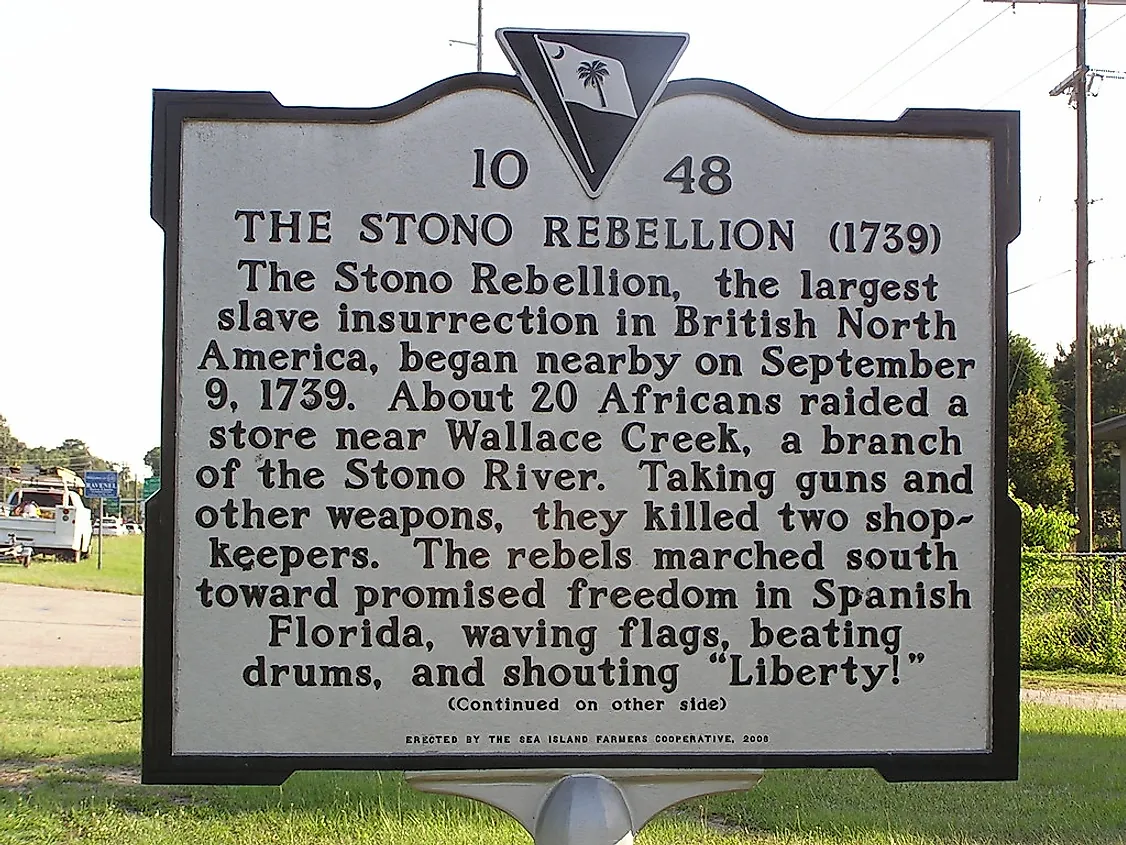 A monument detailing the Stono Rebellion.