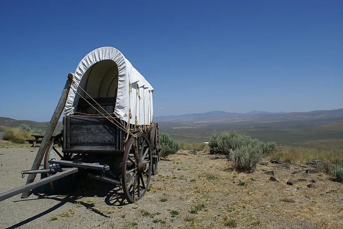 A settler's wagon on the Oregon Trail.