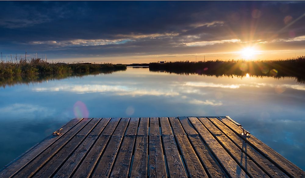 Sunset over Lake Neusiedl in Burgenland, Austria.