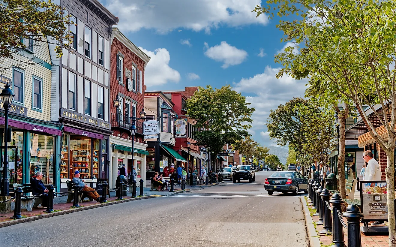A street view of Bar Harbor, Maine. Editorial Credit: Darryl Brooks, Shutterstock.com