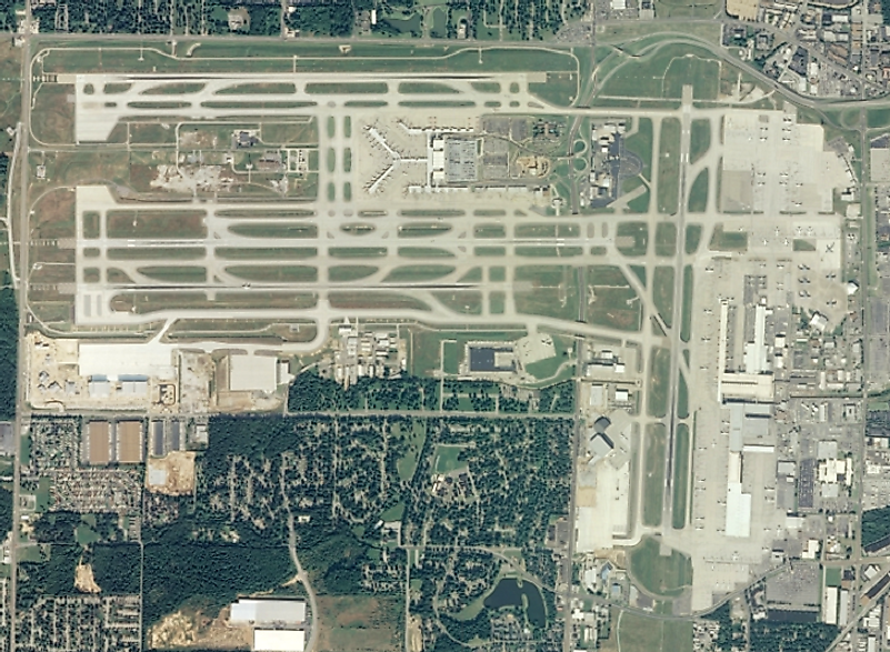Aerial view of Memphis International Airport, the American airport handling the most cargo, in the U.S. state of Tennessee. 