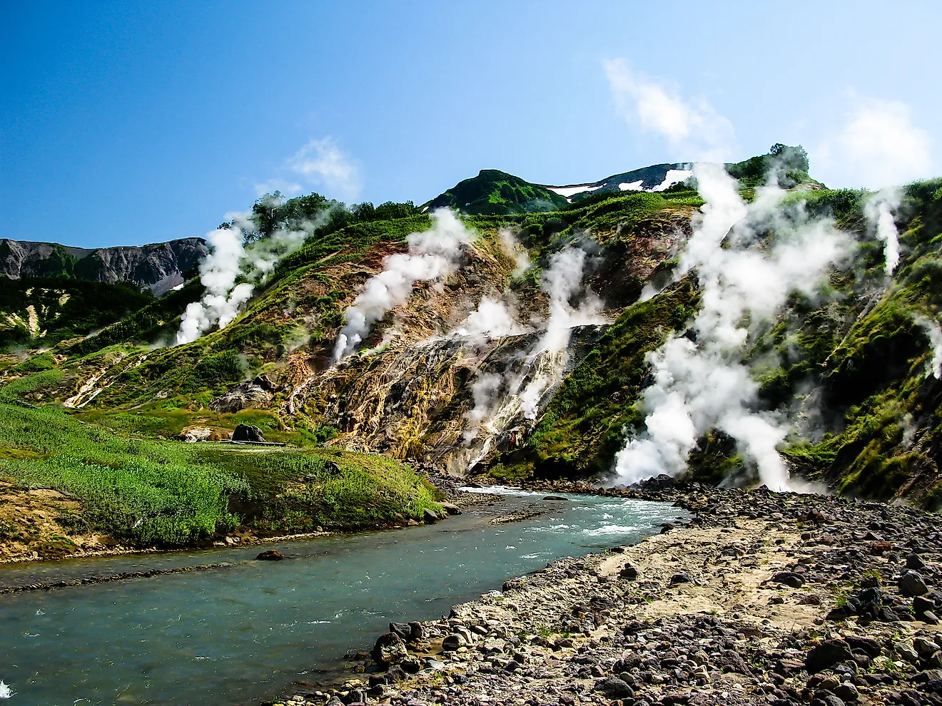 Panorama of Geysers Valley in Kamchatka peninsula, Russia. Image credit: Homo Cosmicos/Shutterstock.com