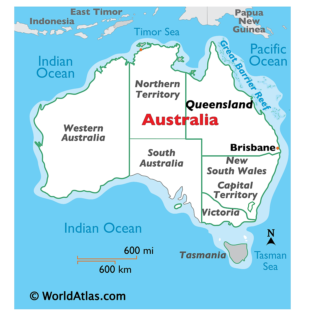 Map showing location of Tasmania in the world.