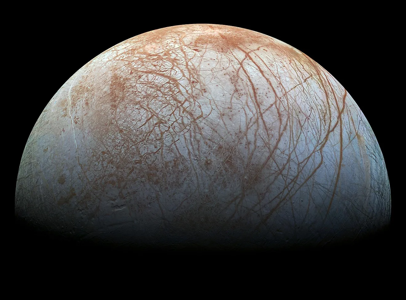 Visualization of Europa. NASA / Jet Propulsion Lab-Caltech / SETI Institute, Public domain, via Wikimedia Commons