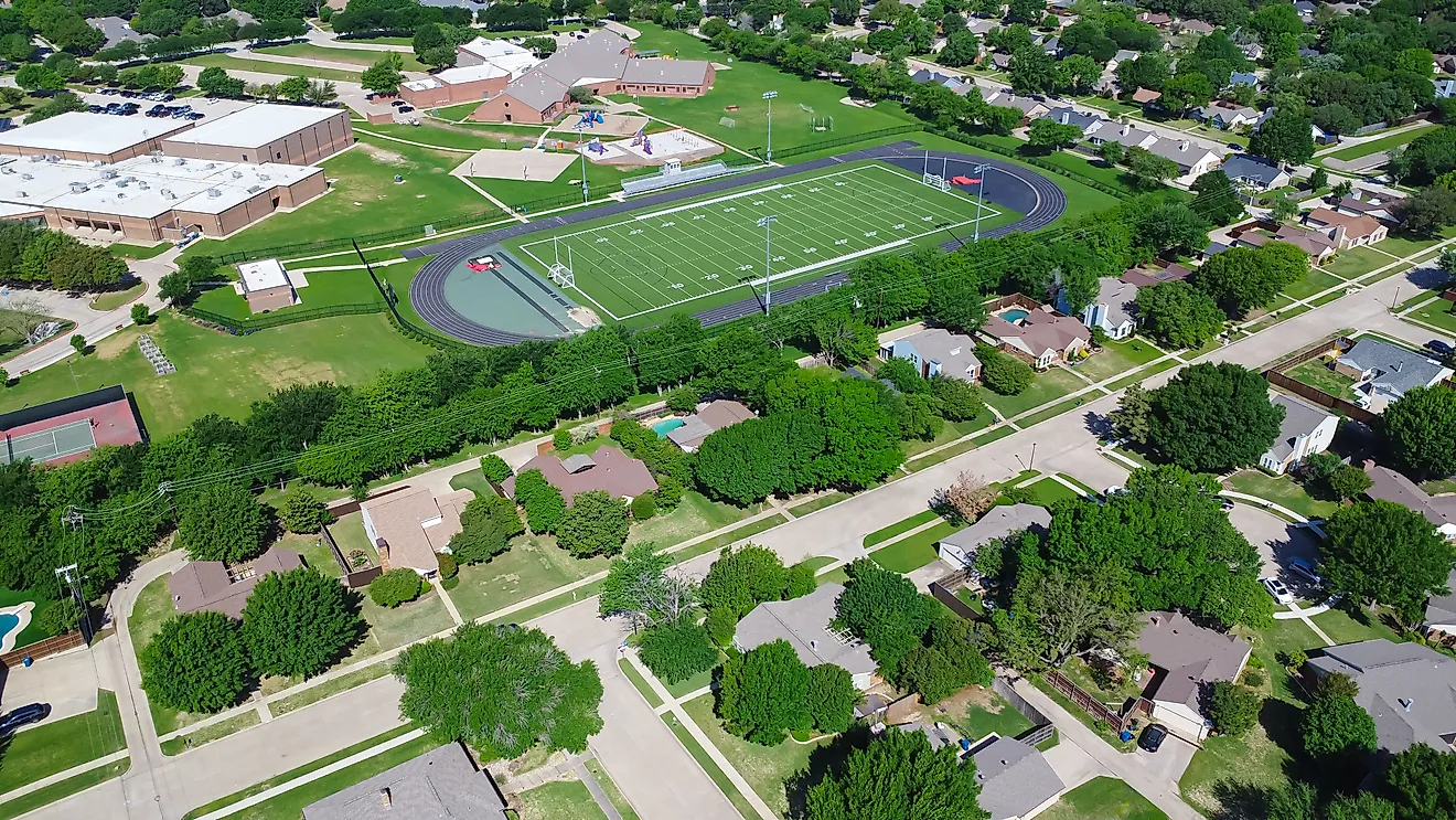 Football field in middle school district in Dallas, Texas