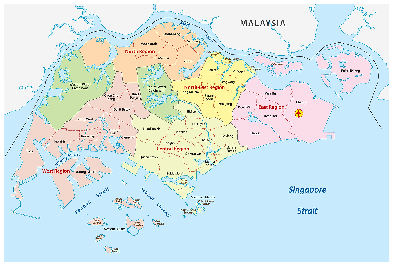 Detailed Administrative Divisions Map Of Singapore Singapore Asia ...