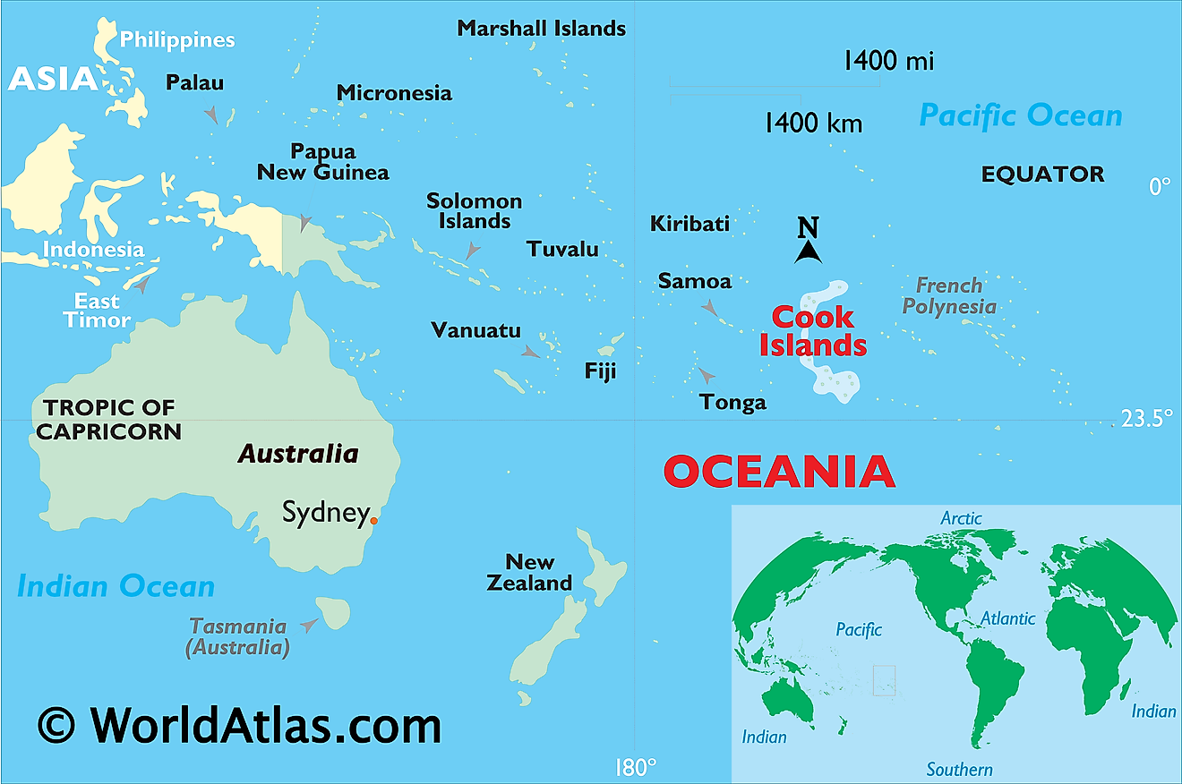 Map showing location of Cook Islands in the world.