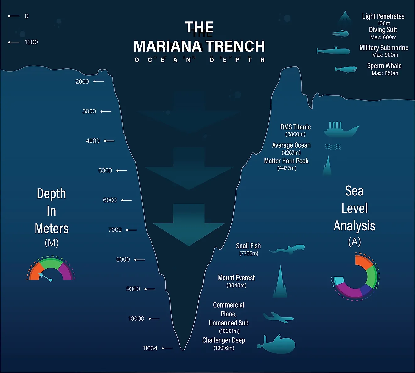 Mariana trench sea illustration.