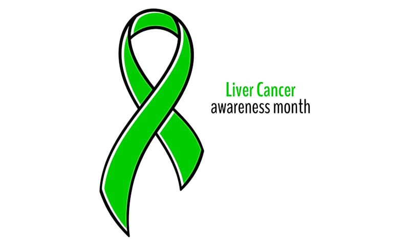 A green ribbon for liver cancer awareness. 