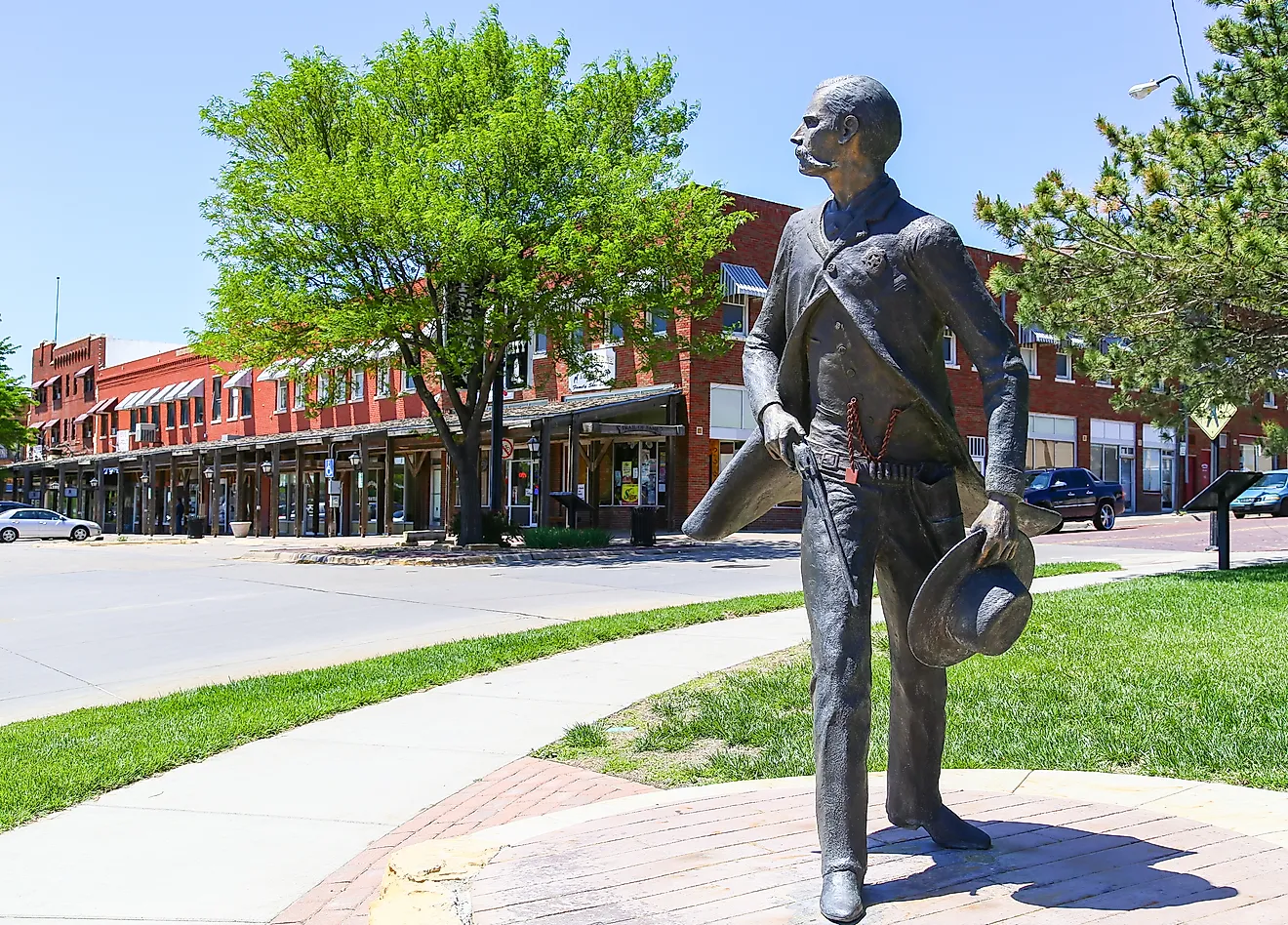 Bronze sculpture of Wyatt Earp as part of the Trail of Fame in Dodge City, Kansas. Image credit: Michael Rosebrock / Shutterstock.com.