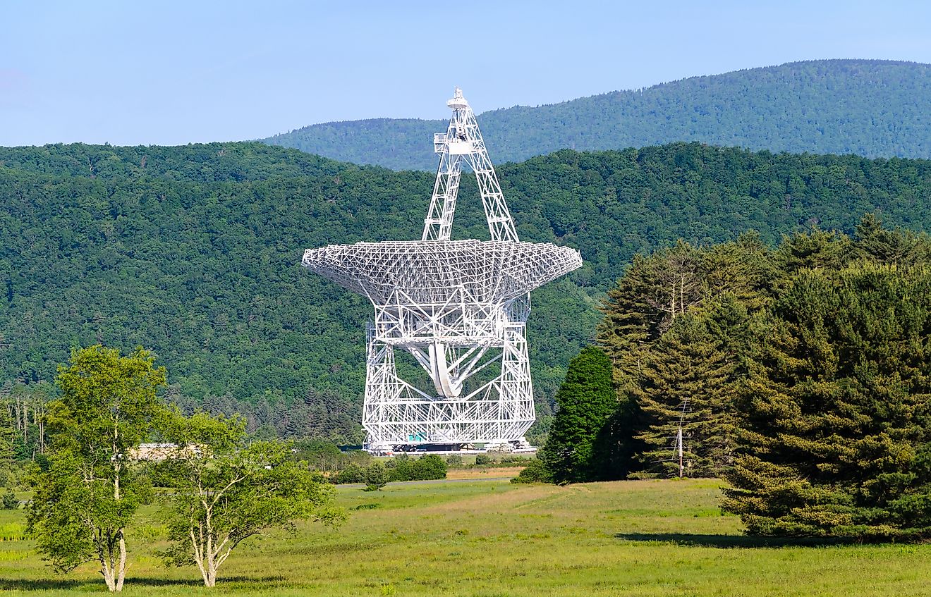 The Green Bank Observatory telescope in Green Bank, West Virginia. Editorial Credit: Zack Frank, Shutterstock.com 