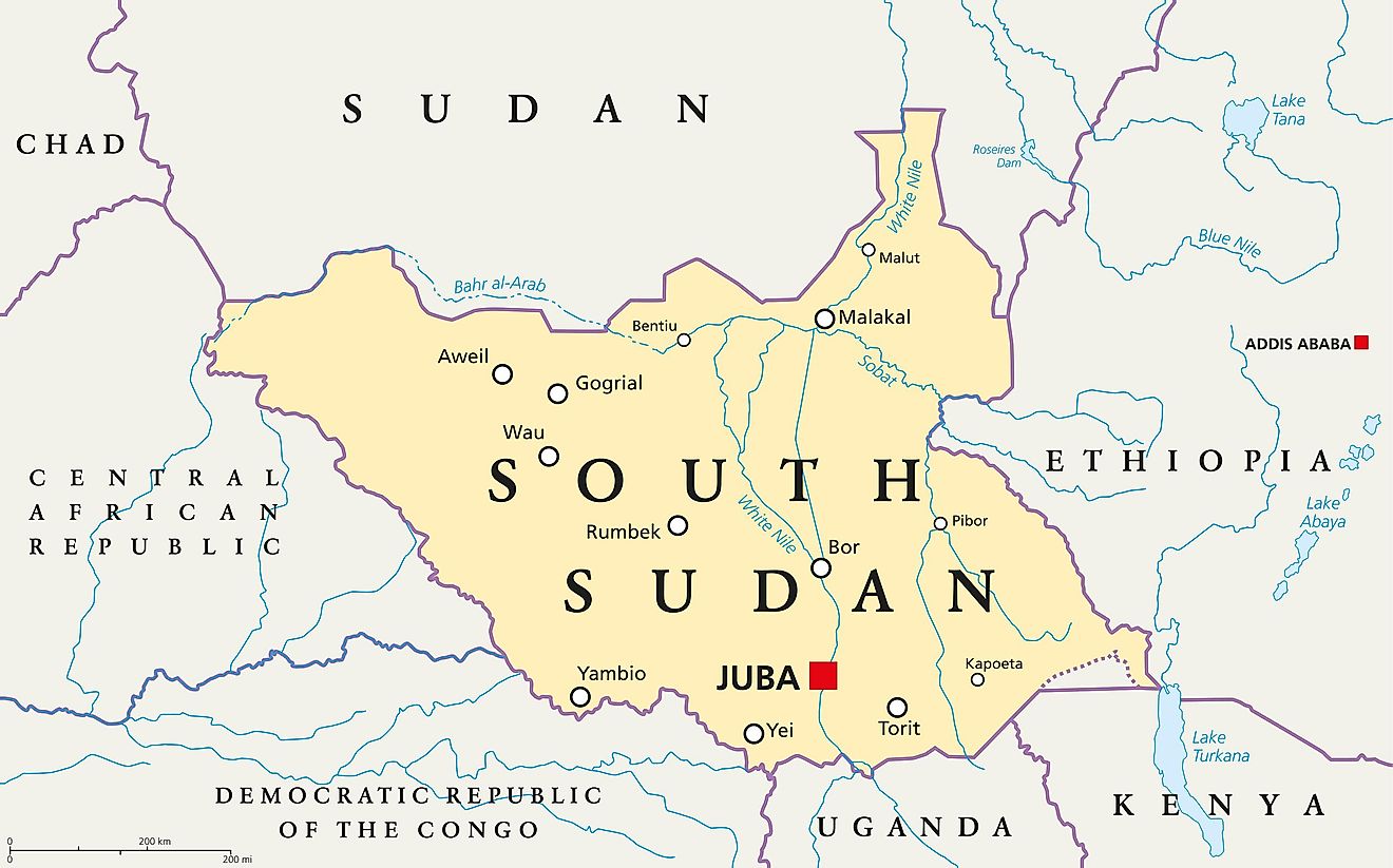 South Sudan's location within Africa. 