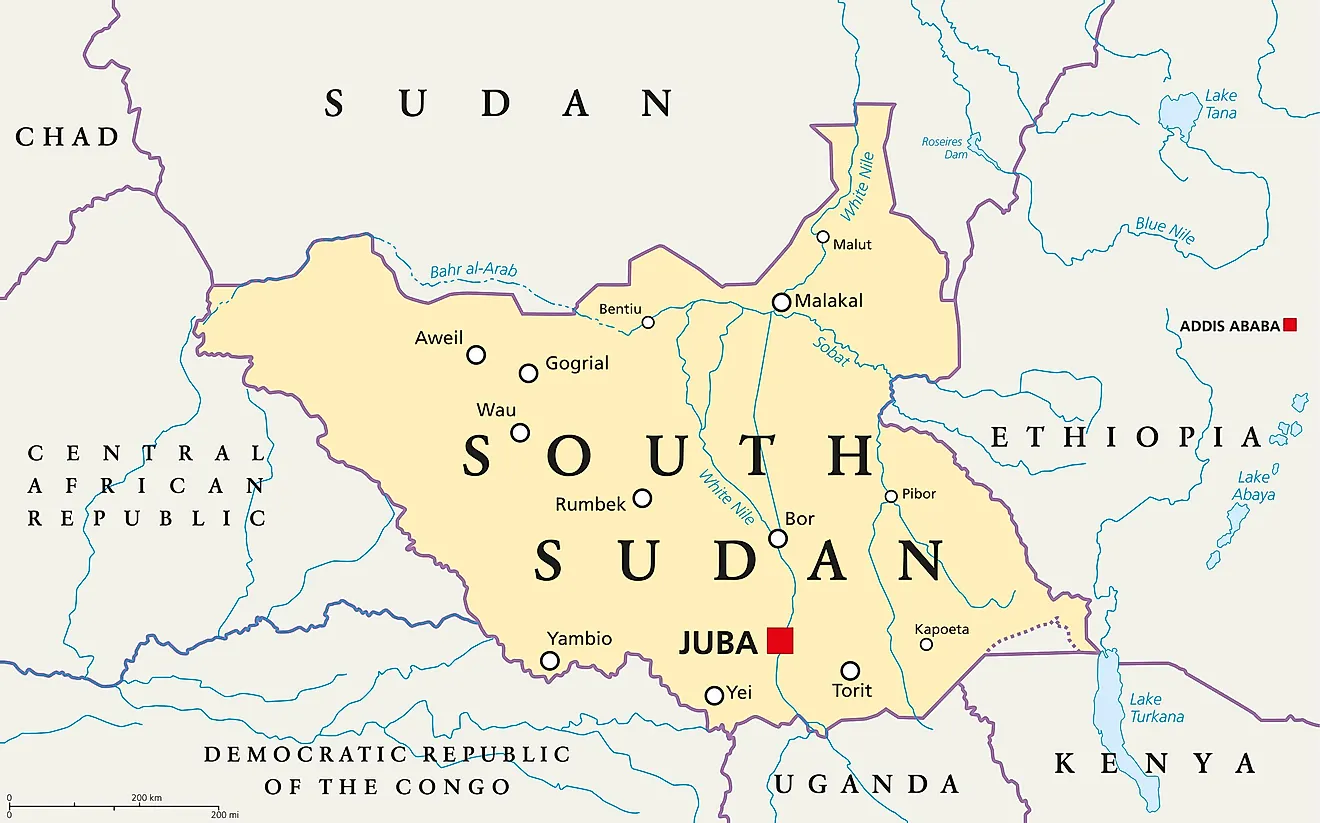 South Sudan's location within Africa. 