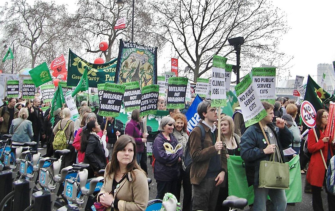Members of the Green Party In A Protest March In The United Kingdom.