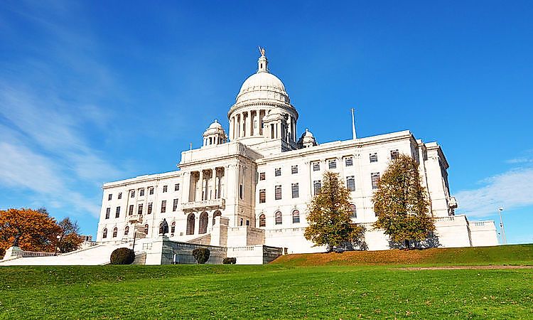 The facade of the Rhode Island State House.