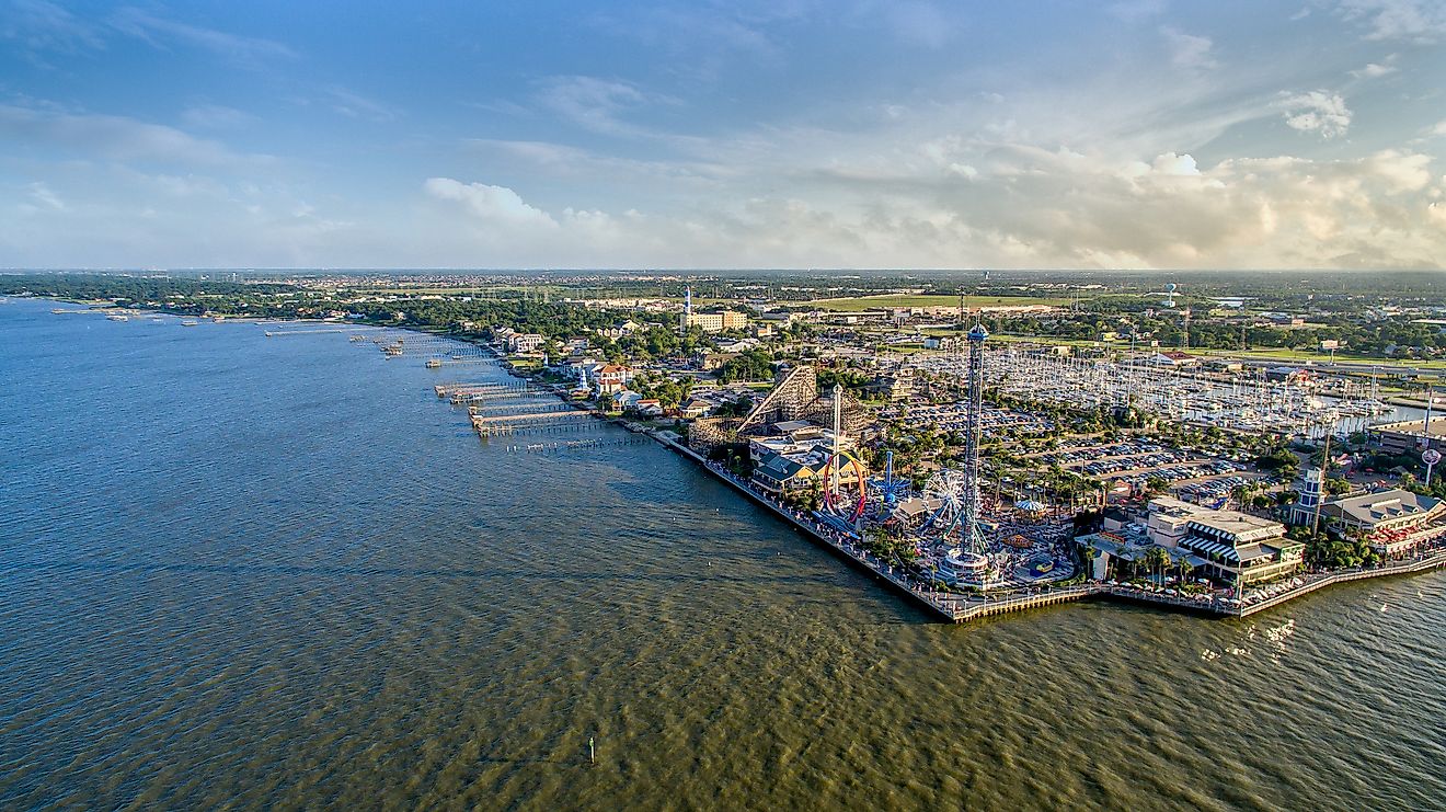 Flying over the Kemah Boardwalk in Kemah.