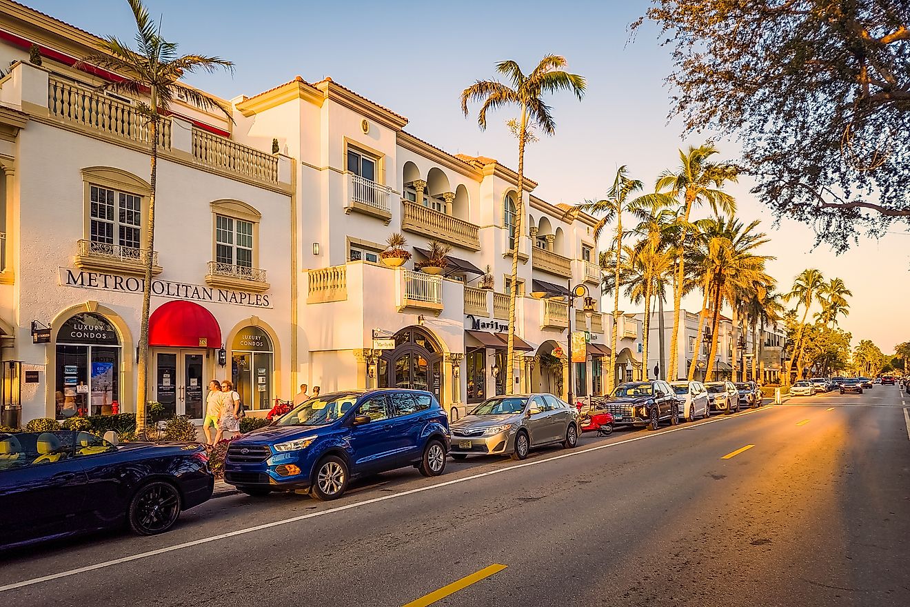 View of 5th Avenue at sunset in Naples, Florida. Editorial credit: Mihai_Andritoiu / Shutterstock.com