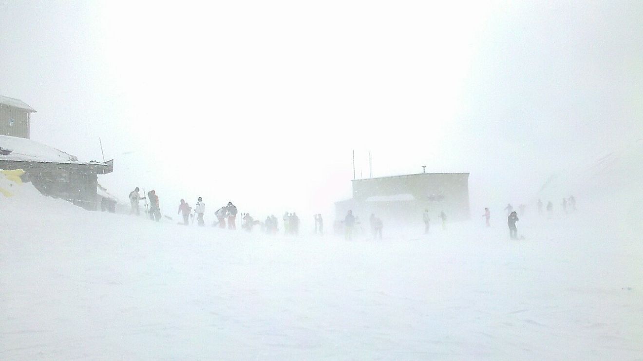 Skiers caught in a blizzard in Tehran.