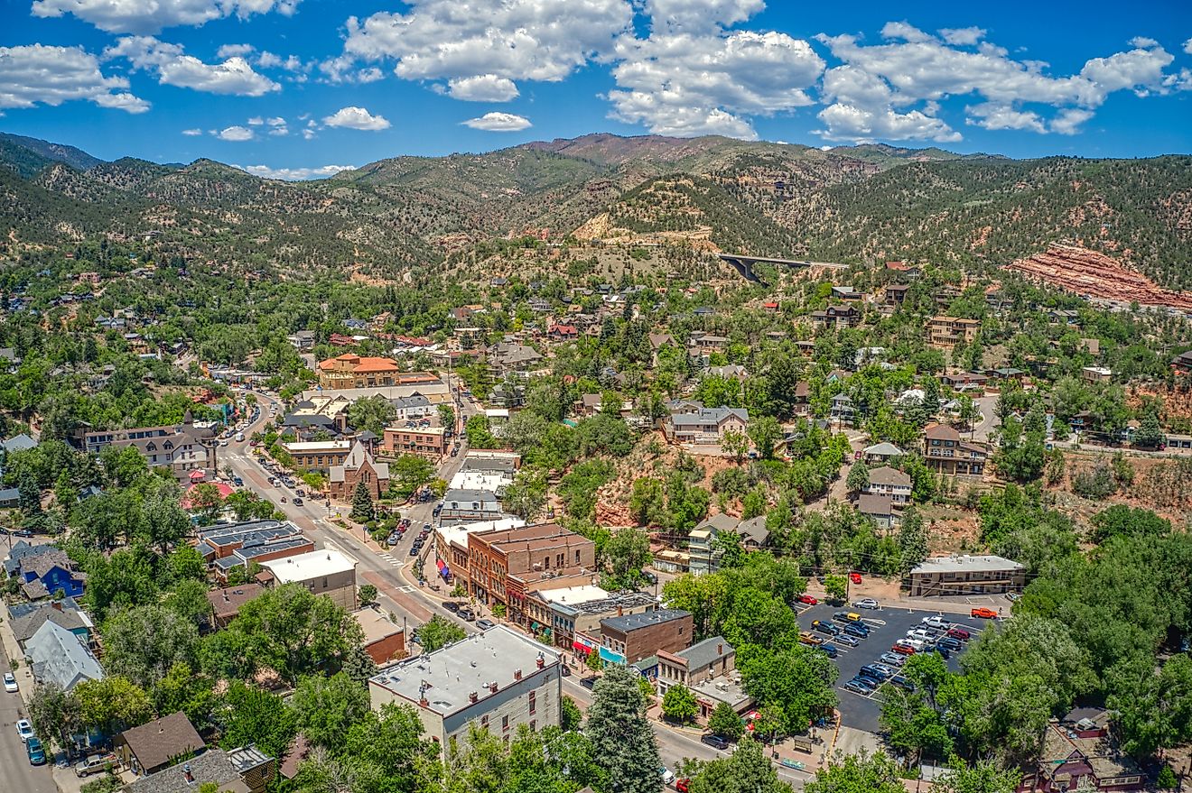 Aerial view of Manitou Springs, Colorado.