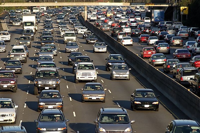 Traffic coming in and out of Los Angeles, California.