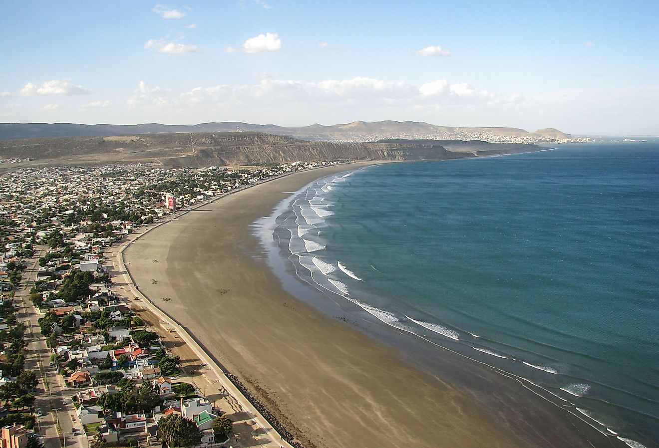 Rada Tilly town and its seashores to the Atlantic Ocean on the San Jorge Gulf. Located in Chubut, Patagonia, Argentina