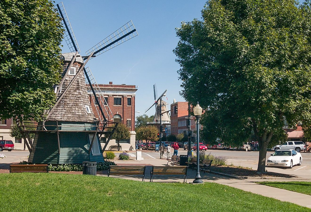 Dutch village and downtown streets in Pella, Iowa.