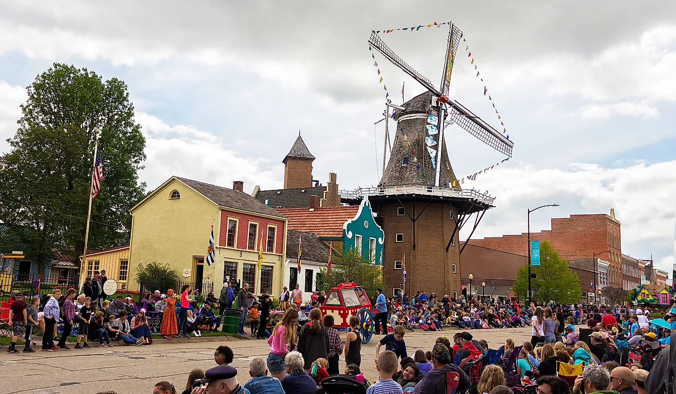 Tulip Time Festival Parade of Pella's dutch community. Image credit: yosmoes815 / Shutterstock.com.