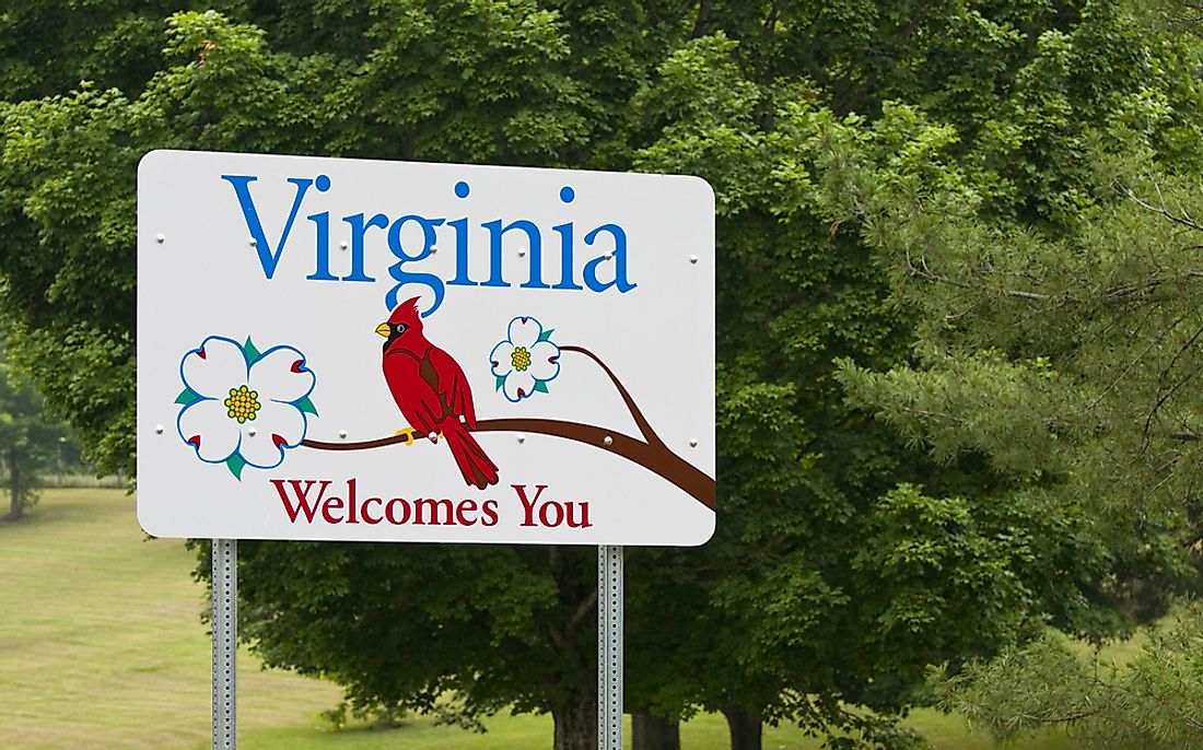 A sign welcoming visitors to Virginia. 