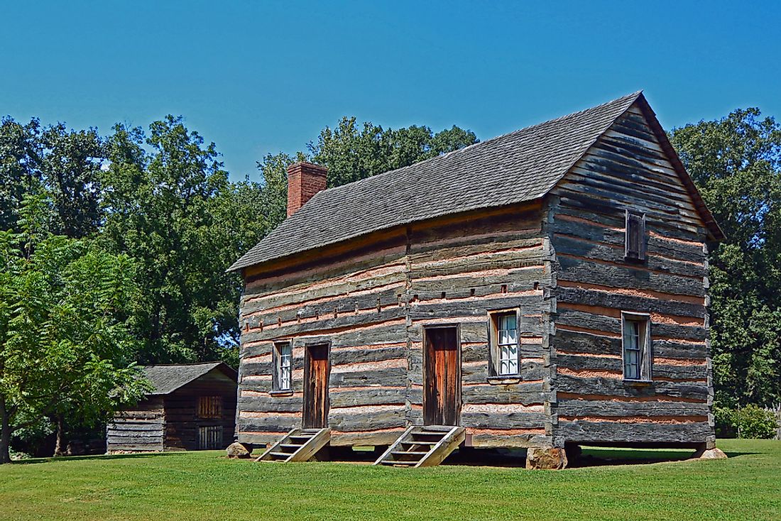 Replica log cabin of President James K. Polk's birthplace in North Carolina.