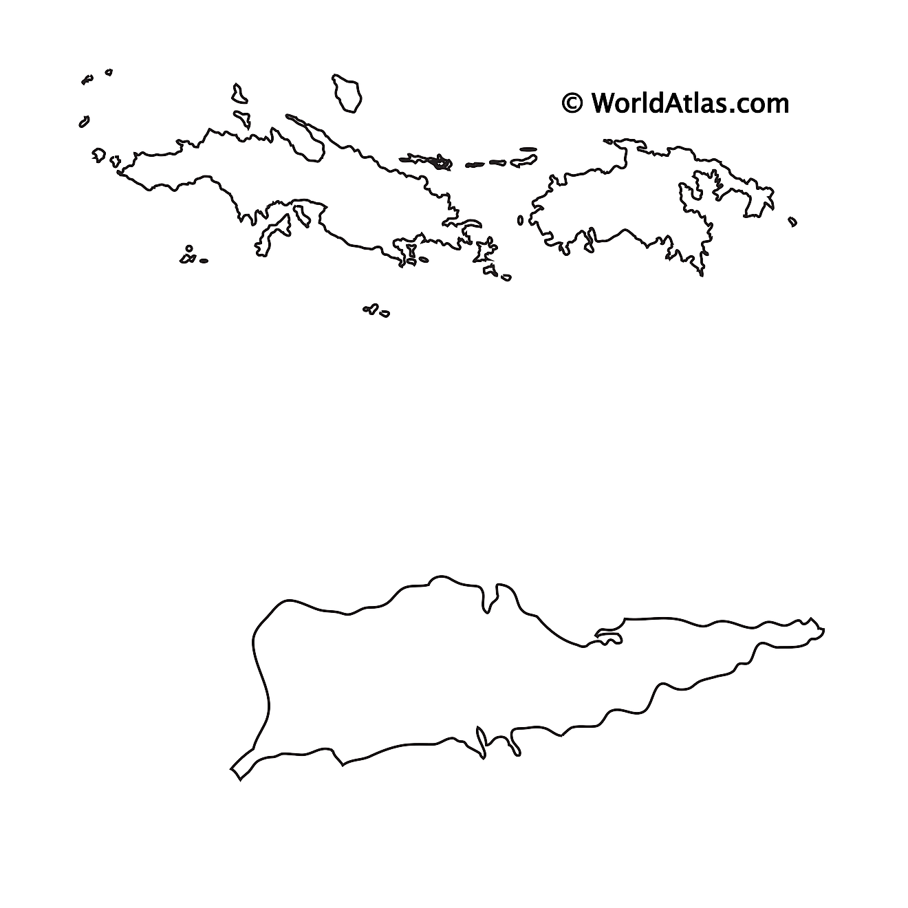 Mapa de contorno en blanco de las Islas Vírgenes de EE. UU.