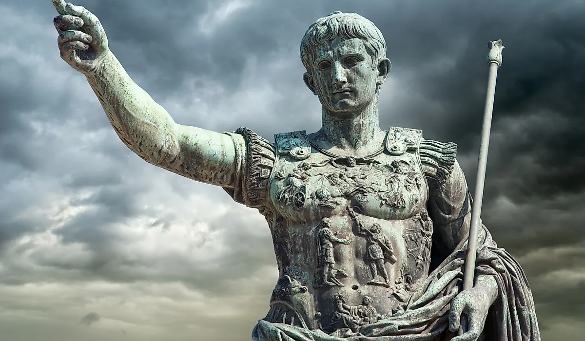 Bronze statue of Emperor Augustus (Gaius Iulius Caesar Octavianus Augustus) who reformed the tax system in Rome, Italy.