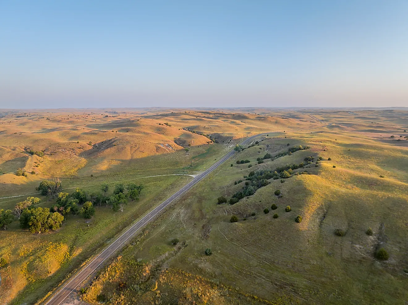  Nebraska Sandhills, summer morning aerial view near Mullen.