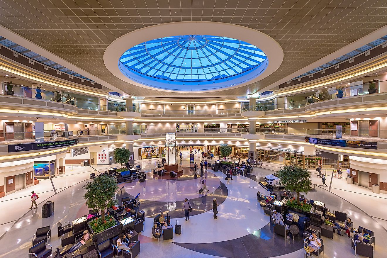 The main hall inside Hartsfield-Jackson Atlanta International Airport. It is the world's busiest airport by passenger traffic. Image credit: ESB Professional/Shutterstock.com