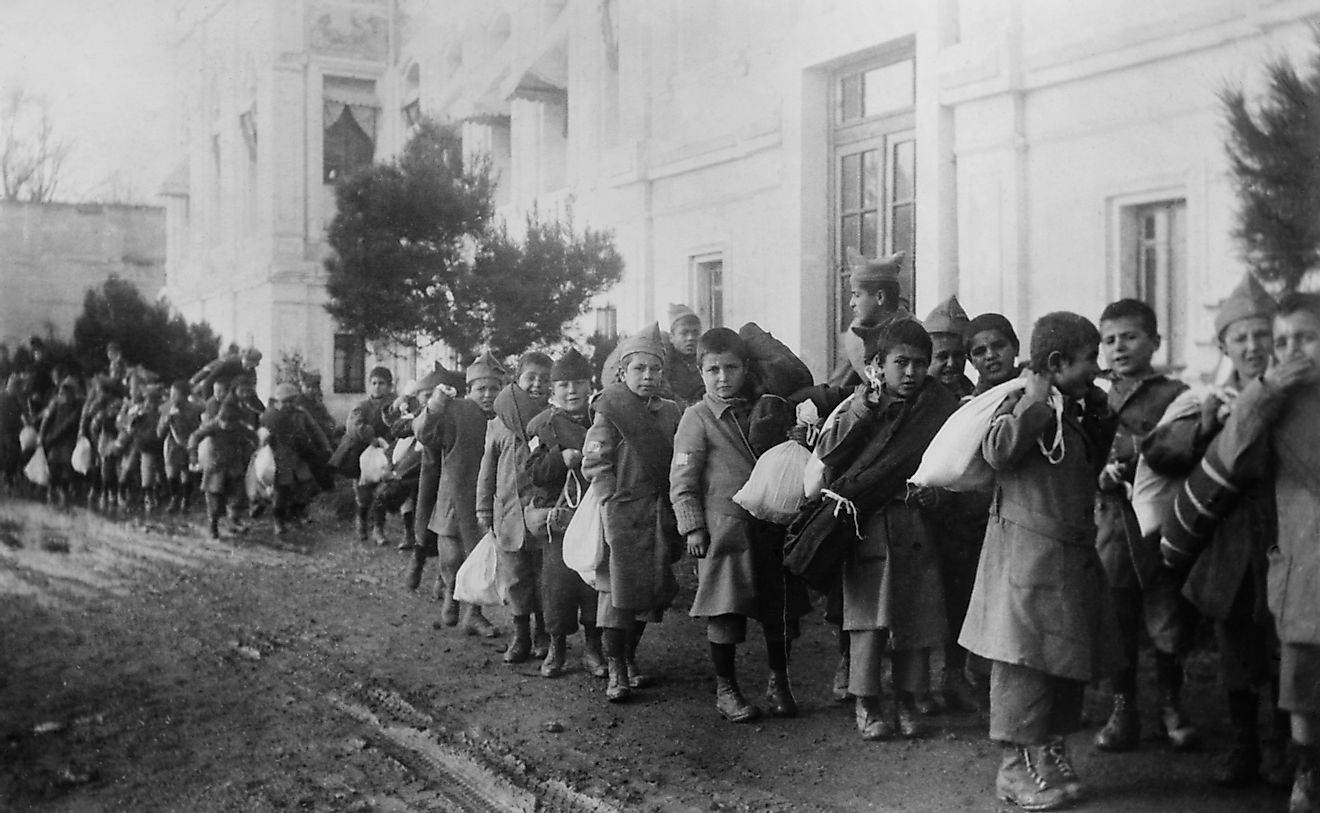 Armenian orphans being deported from Turkey. Ca. 1920.