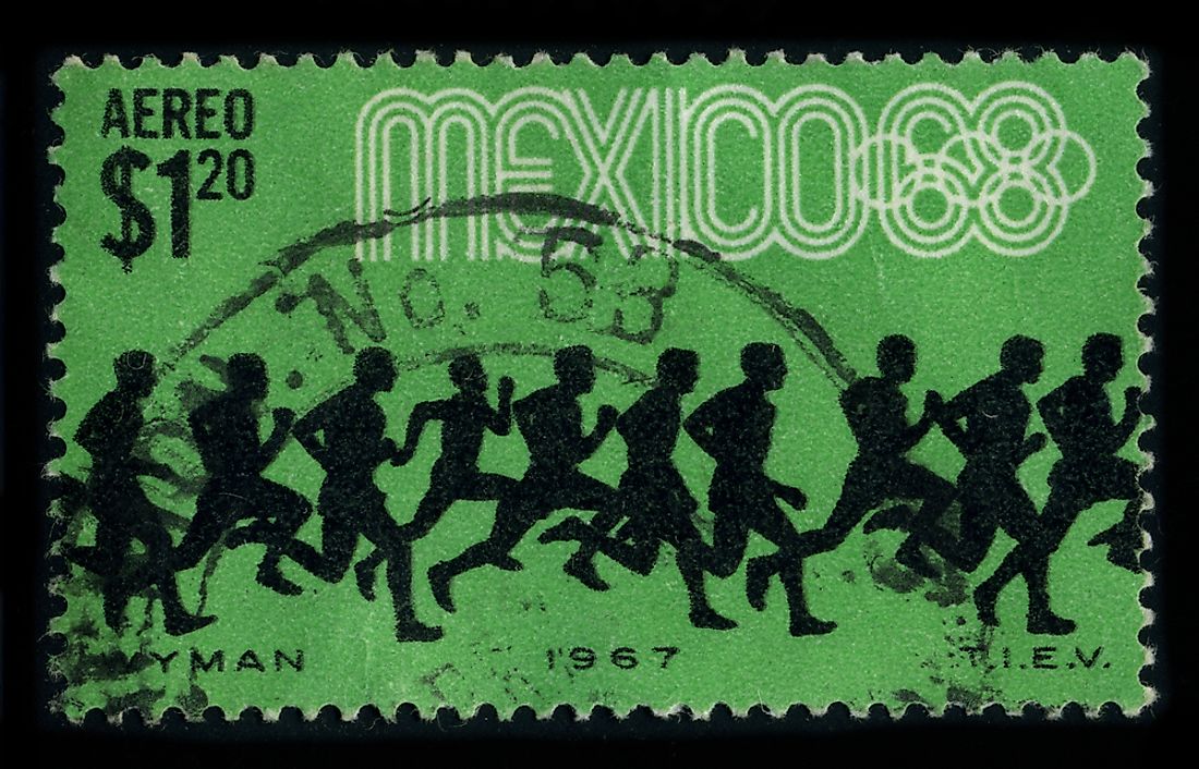 A stamp commemorating the 1968 Olympic Games in Mexico. Editorial credit: MarkauMark / Shutterstock.com. 