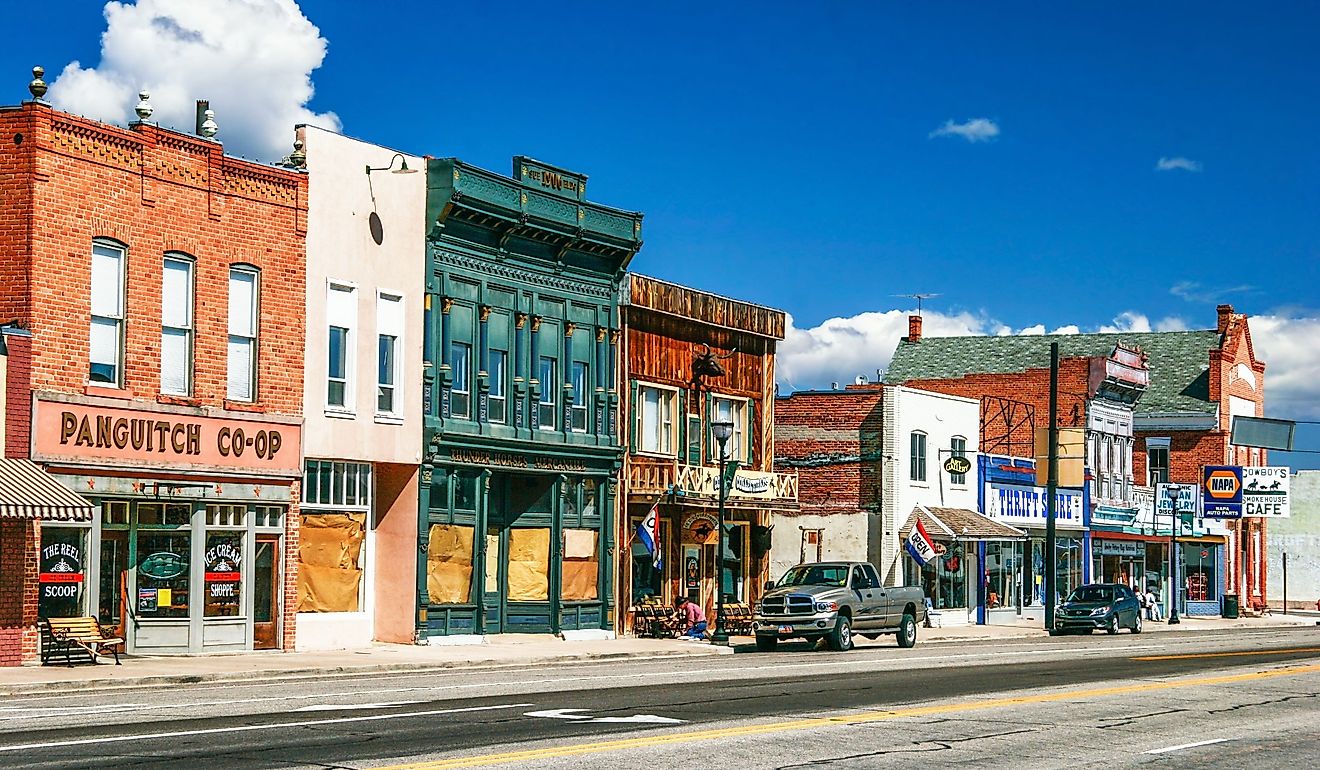 Morning day at authentic street in style wild west. First settled by Mormon Pioneers in 1864 Panguitch is a Paiute Indian word, meaning "Big Fish." Editorial credit: DeltaOFF / Shutterstock.com
