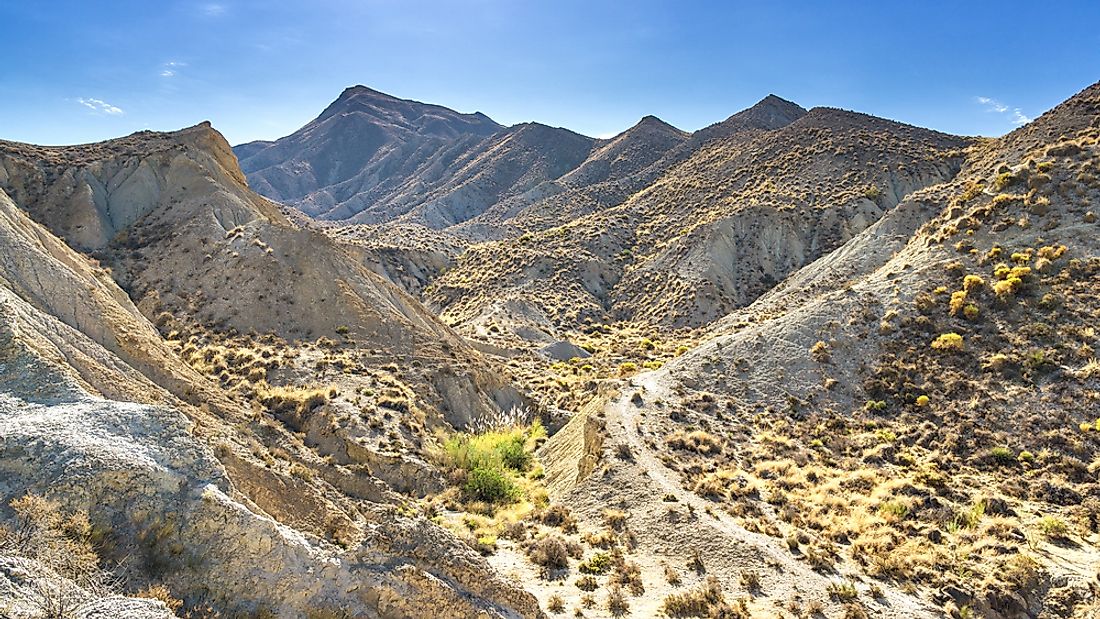 The Tabernas Desert of Spain experiences a cold desert climate.