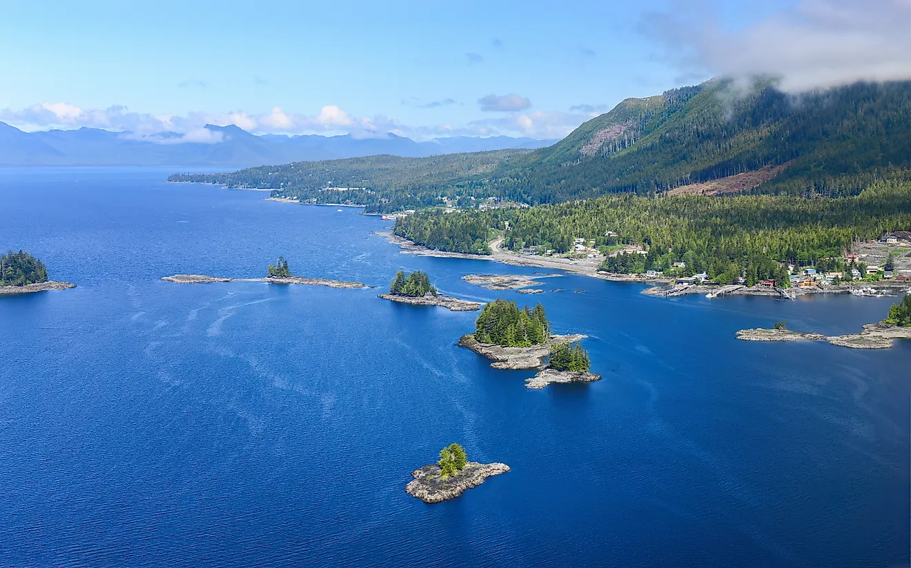 Aerial views of small islands at Misty Fjords National Monument. Alaska along the Alaska Marine Highway.