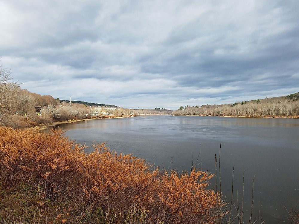 The Kennebec River flowing through Augusta, Maine.