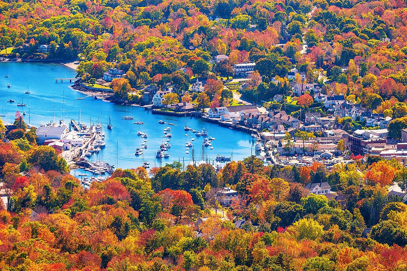 Aerial view of Camden, Maine.