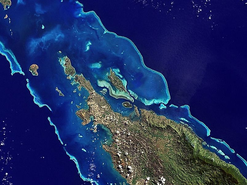 Satellite image of the New Caledonia Barrier Reef, a UNESCO World Heritage Site.