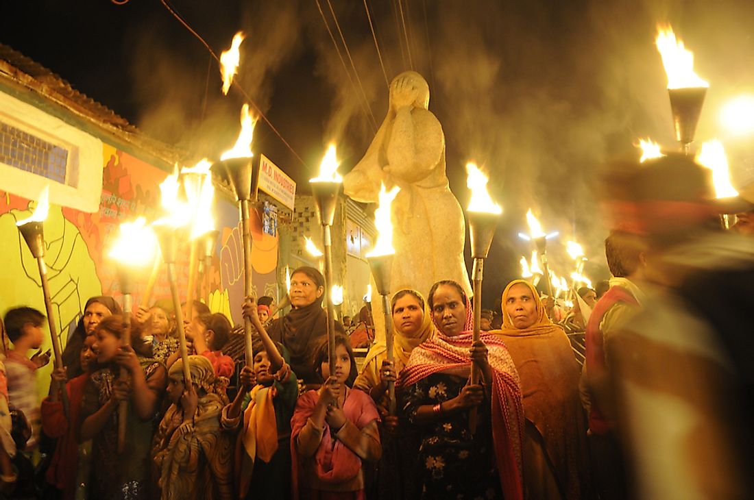 Editorial credit: arindambanerjee / Shutterstock.com. Protestors march in a rally marking the 26th year of the Bhopal gas disaster in India.