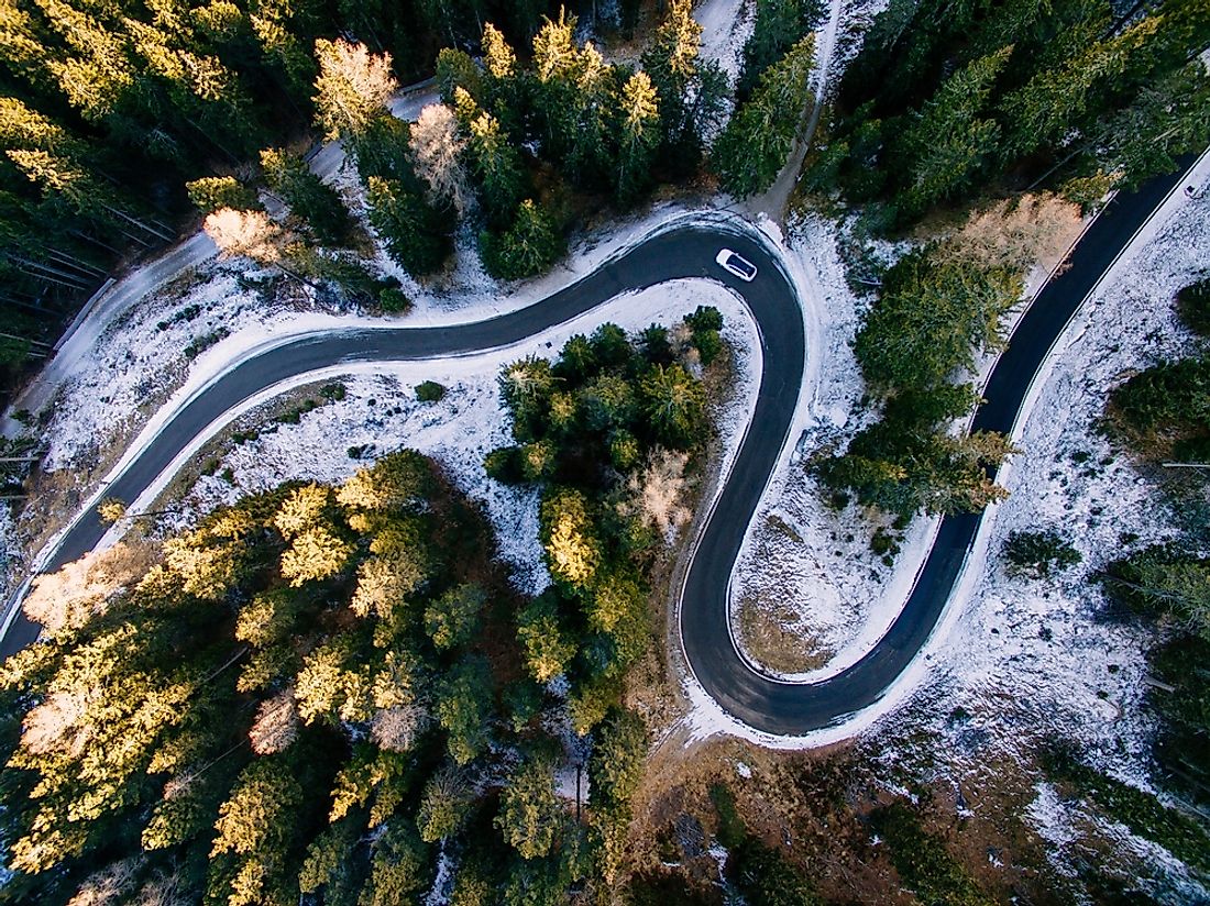 Snow in the Dolomites in Italy. 