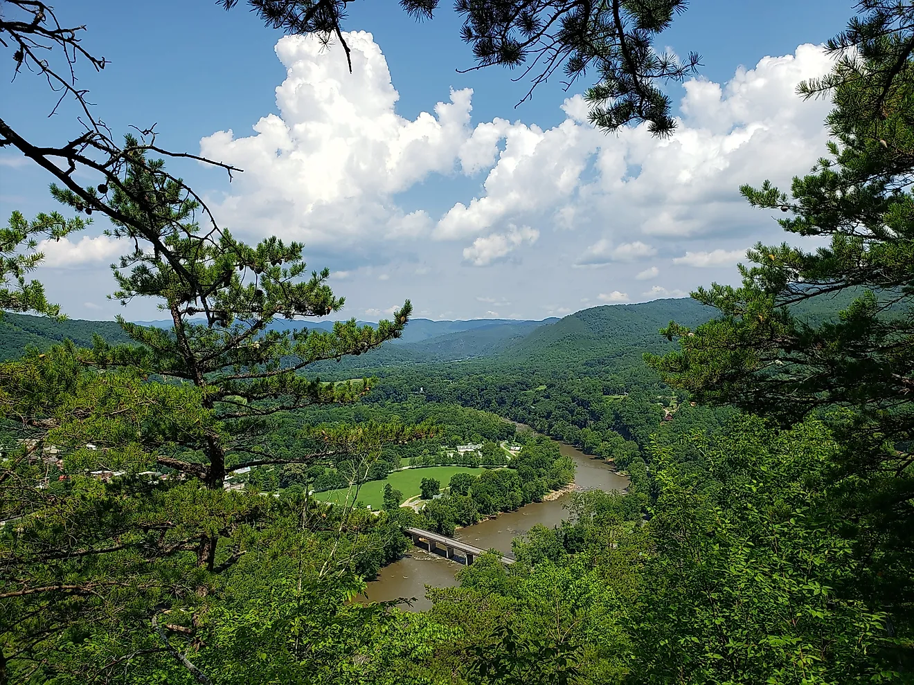 The uphill view of Lovers Lake located just outside of Hot Springs, North Carolina.