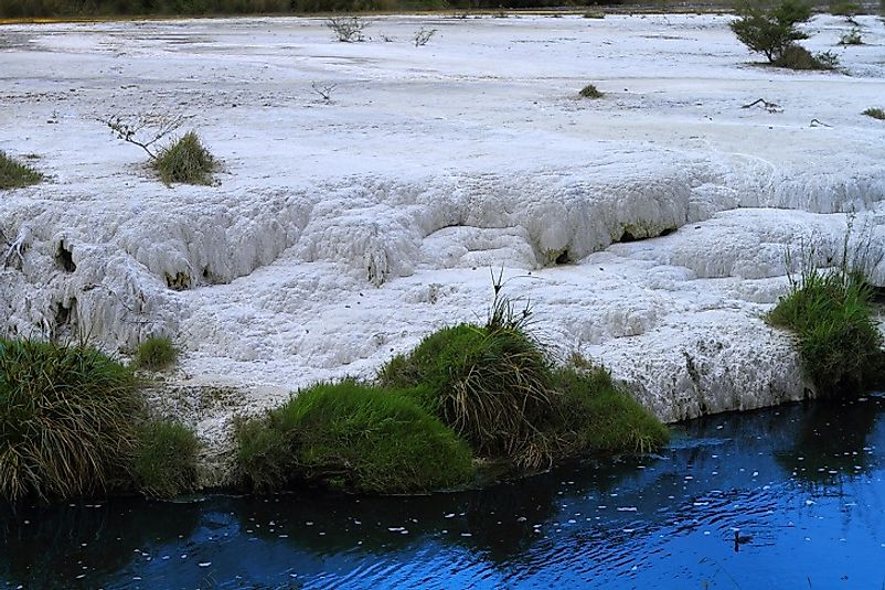 White terraces (Te Tarata) in New Zealand.