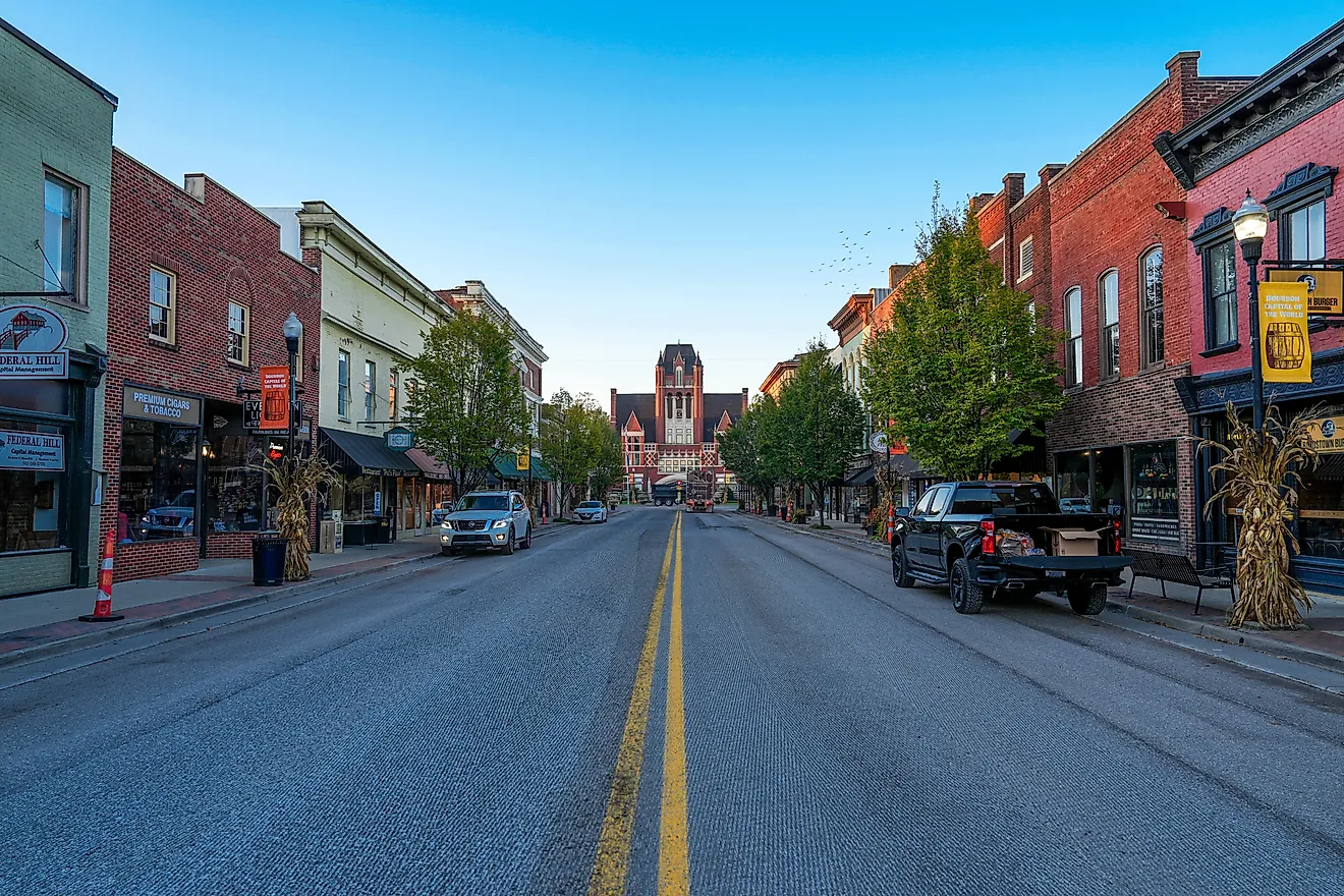 Brick buildings along the main street in Bardstown, Kentucky. Image credit Jason Busa via Shutterstock