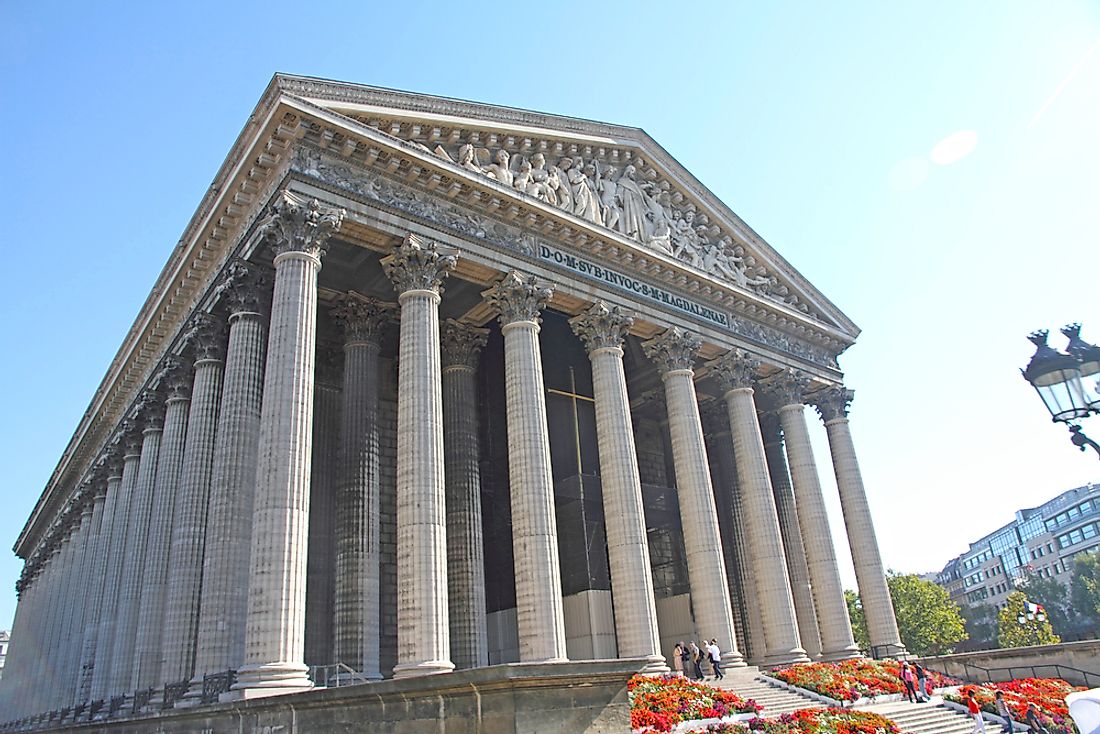 The facade of La Madeleine, Paris. 