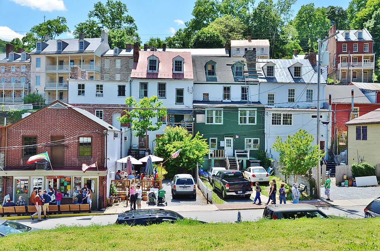 Aerial Street view in Harpers Ferry, West Virginia.