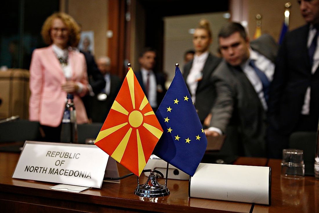 A sign showing the FYROM operating under its new name. Editorial credit: Alexandros Michailidis / Shutterstock.com.