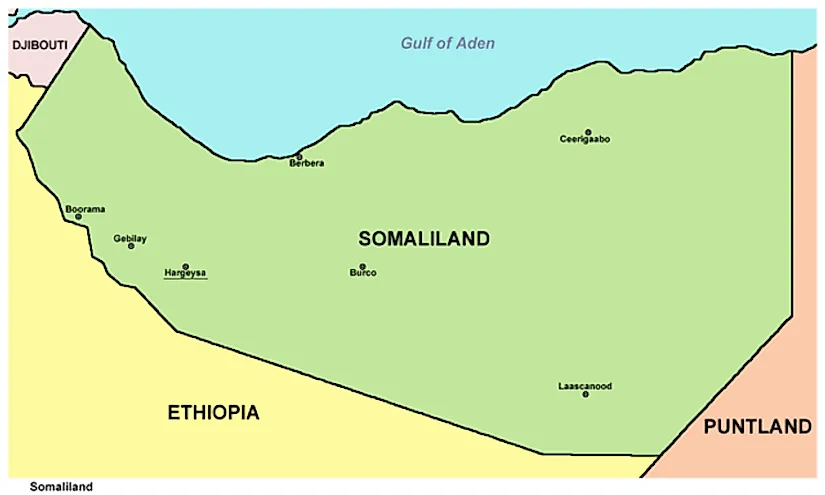 A map exhibiting Somaliland and its neighbours.